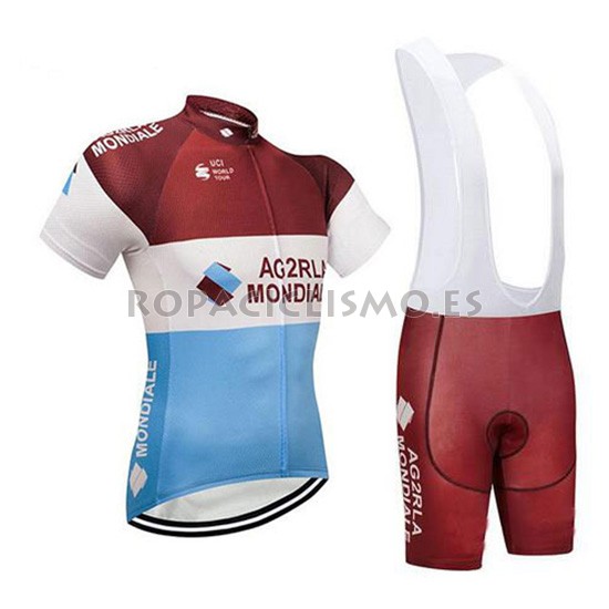 2018 Maillot Ag2r La Mondiale Tirantes Mangas Cortas Marron y Bl